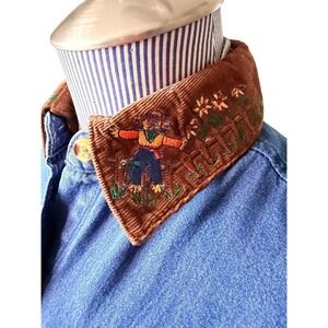 NWT Vintage CASEY & MAX Women Denim Shirt Long Sleeve  removable Collar Size S